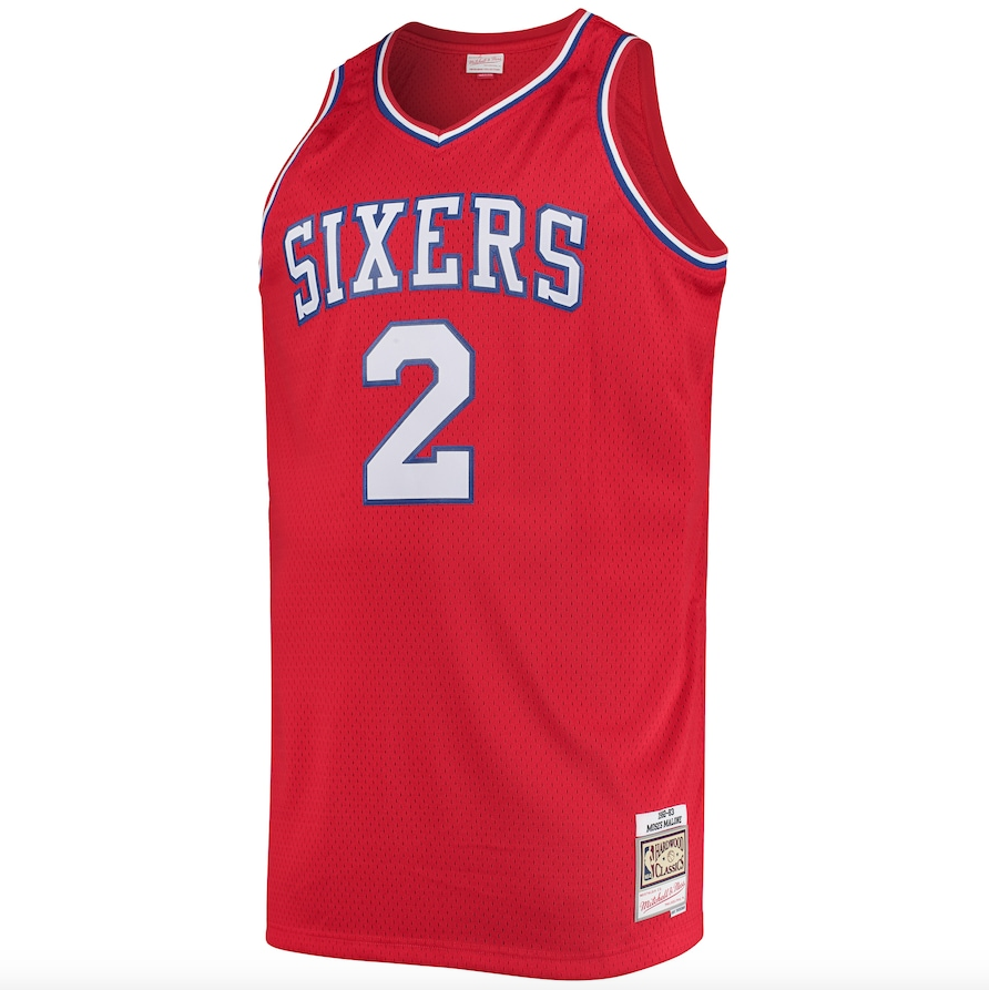 Mens Philadelphia 76ers Moses Malone Mitchell & Ness Red 1982-83 Hardwood Classics Swingman Jersey