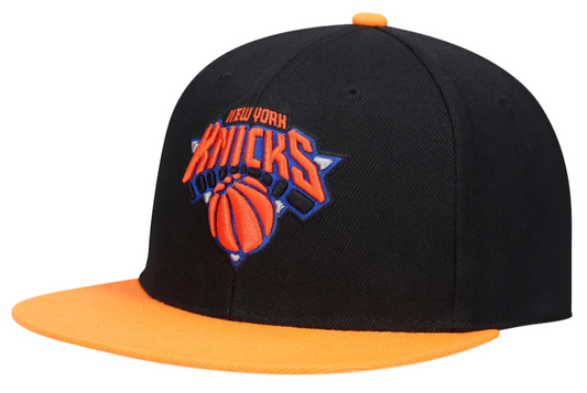 Men's New York Knicks Mitchell & Ness Hardwood Classics Reload 2.0 Snapback Adjustable Hat - Black/Orange