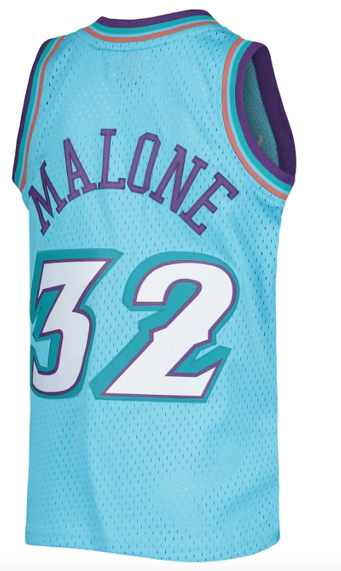 Men's Karl Malone Utah Jazz Mitchell & Ness 1996-97 Hardwood Classics Reload Jersey – Light Blue