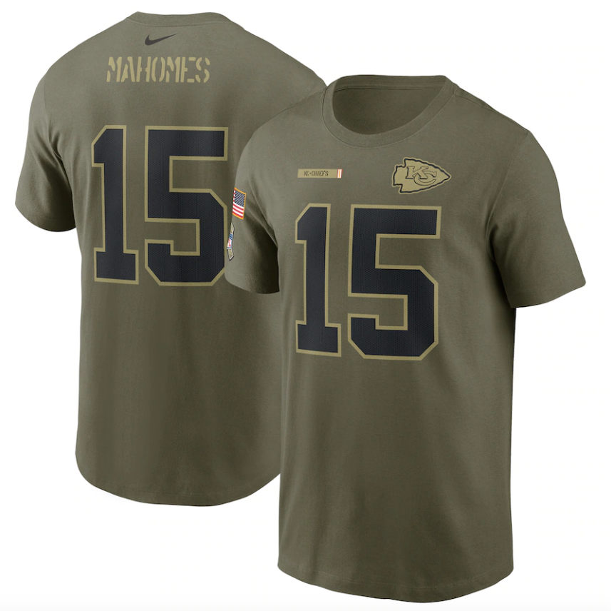 Men's Kansas City Chiefs Patrick Mahomes Nike Camo 2021 Salute To Service Name & Number T-Shirt