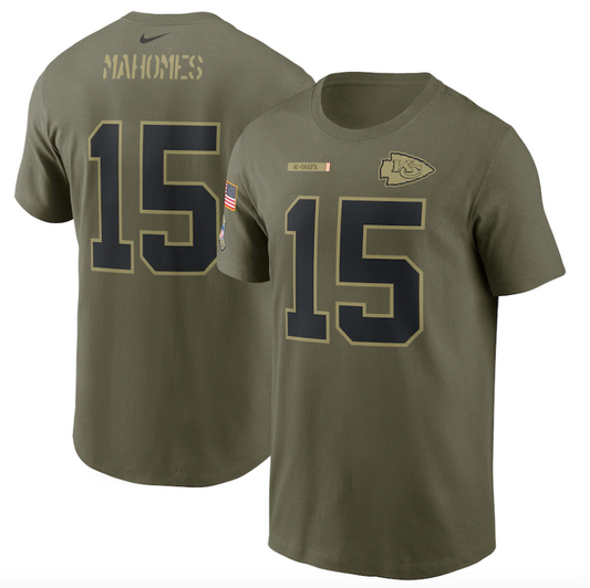 Men's Kansas City Chiefs Patrick Mahomes Nike Camo 2021 Salute To Service Name & Number T-Shirt