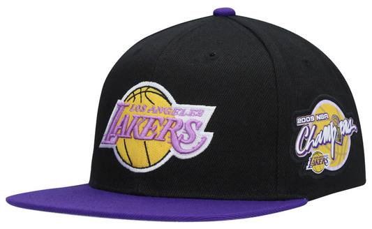 Men's Los Angeles Lakers Mitchell & Ness Black/Purple NBA Patches 2 Tone Snapback Adjustable Hat