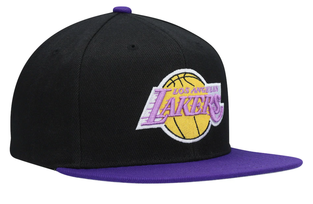 Men's Los Angeles Lakers Mitchell & Ness Black/Purple NBA Patches 2 Tone Snapback Adjustable Hat