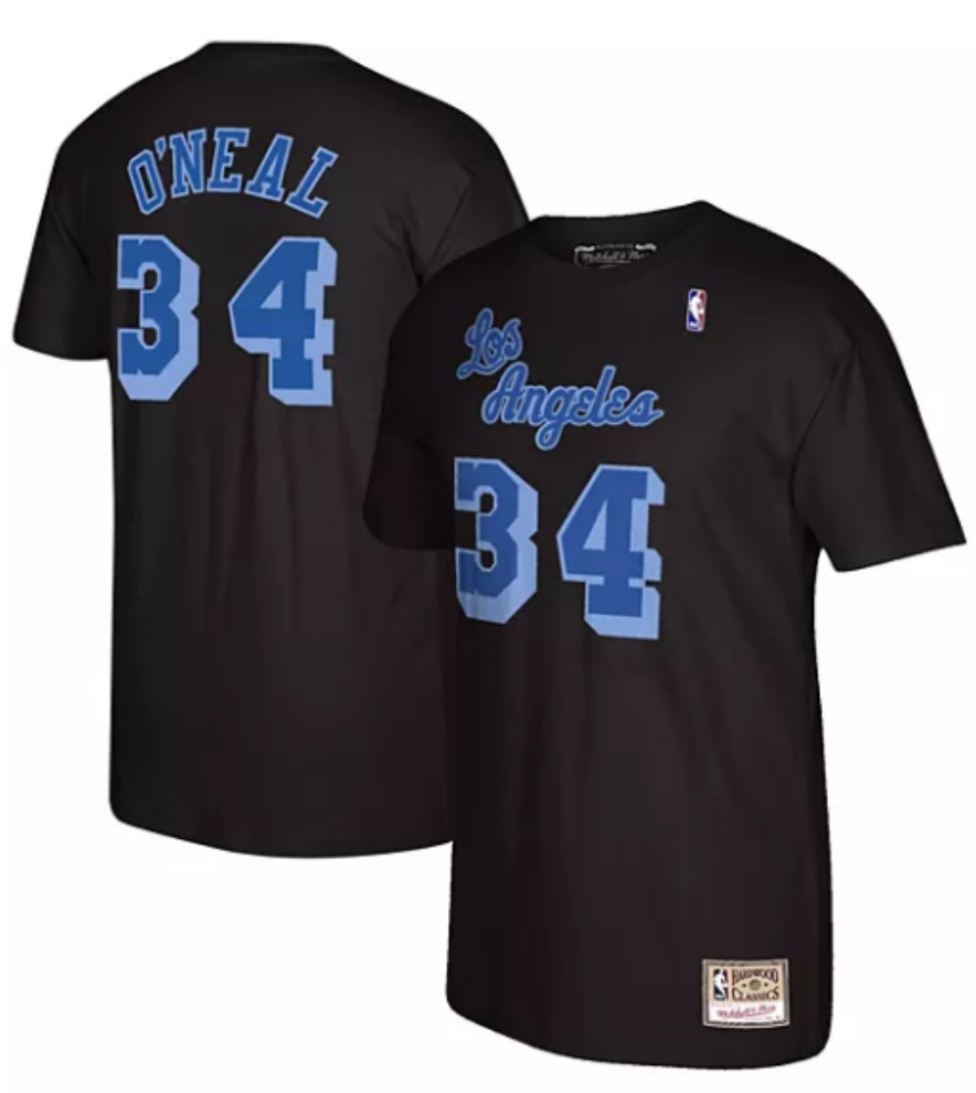 Men's Shaquille O'Neal Los Angeles Lakers Mitchell & Ness Reload 2.0 Name & Number T-Shirt - Black/Blue