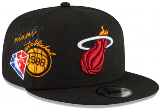 Mens Miami Heat NBA 2022 Back Half New Era Black 9FIFTY Snapback Hat