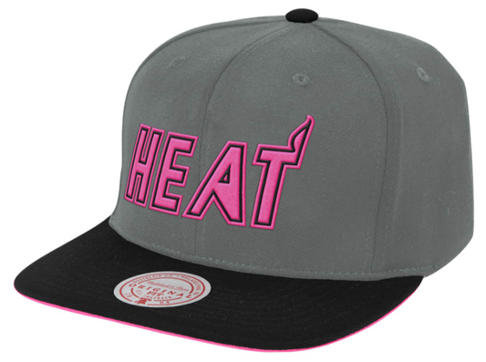 Men's Miami Heat Mitchell & Ness NBA Neon Lights HWC Gray/Pink Snapback Hat