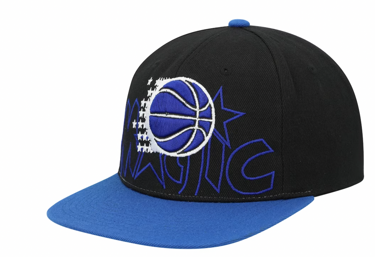 Men's Orlando Magic Mitchell & Ness 2 Tone Black and Royal Low Big Face Hardwood Classics Snapback Hat