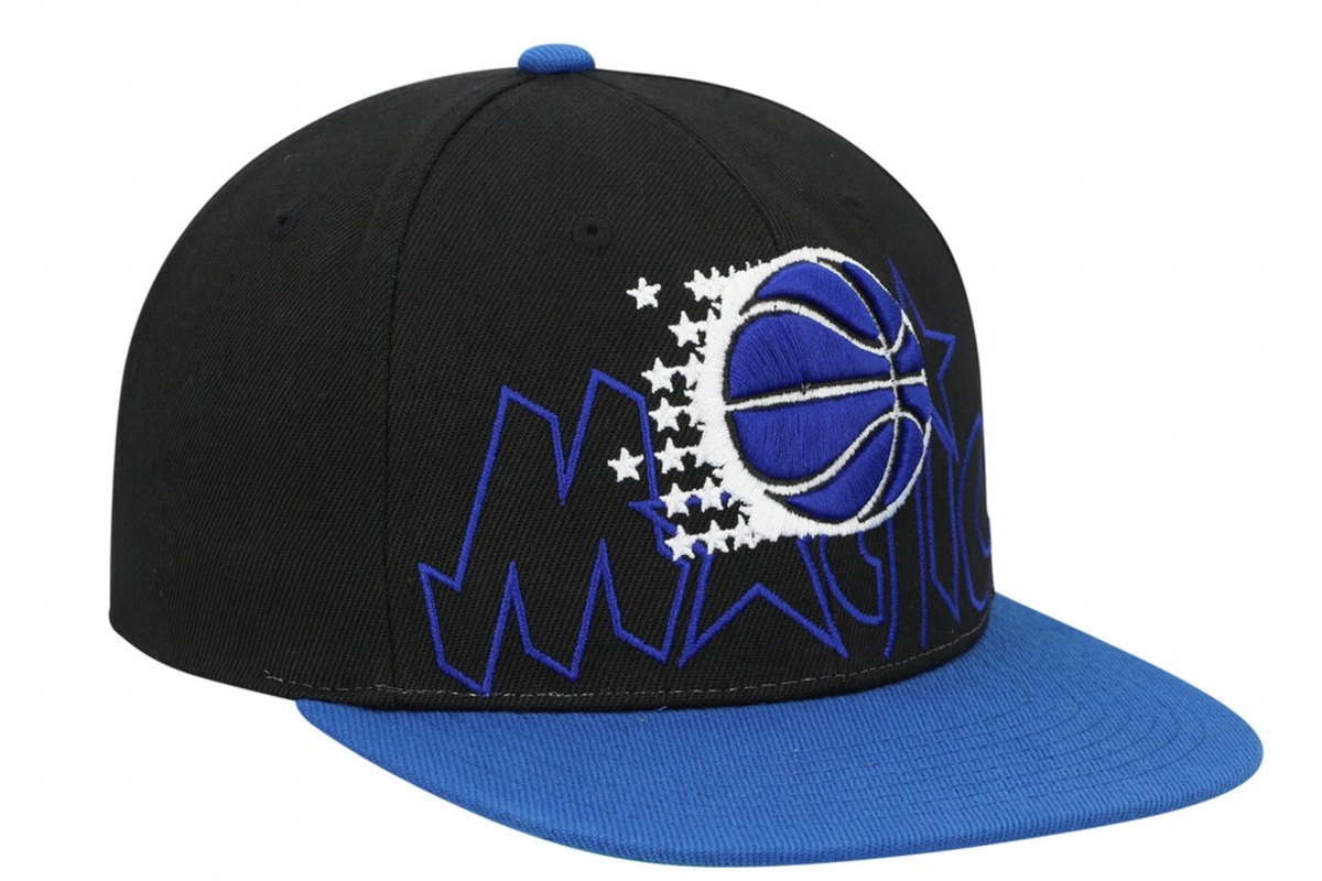 Men's Orlando Magic Mitchell & Ness 2 Tone Black and Royal Low Big Face Hardwood Classics Snapback Hat