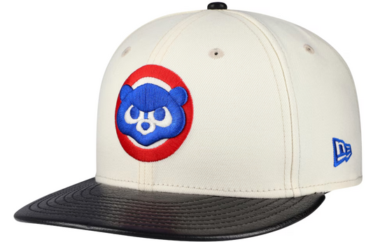 Chicago Cubs Cooperstown Collection Cream/Black Leather Visor New Era 59FIFTY Fitted Hat