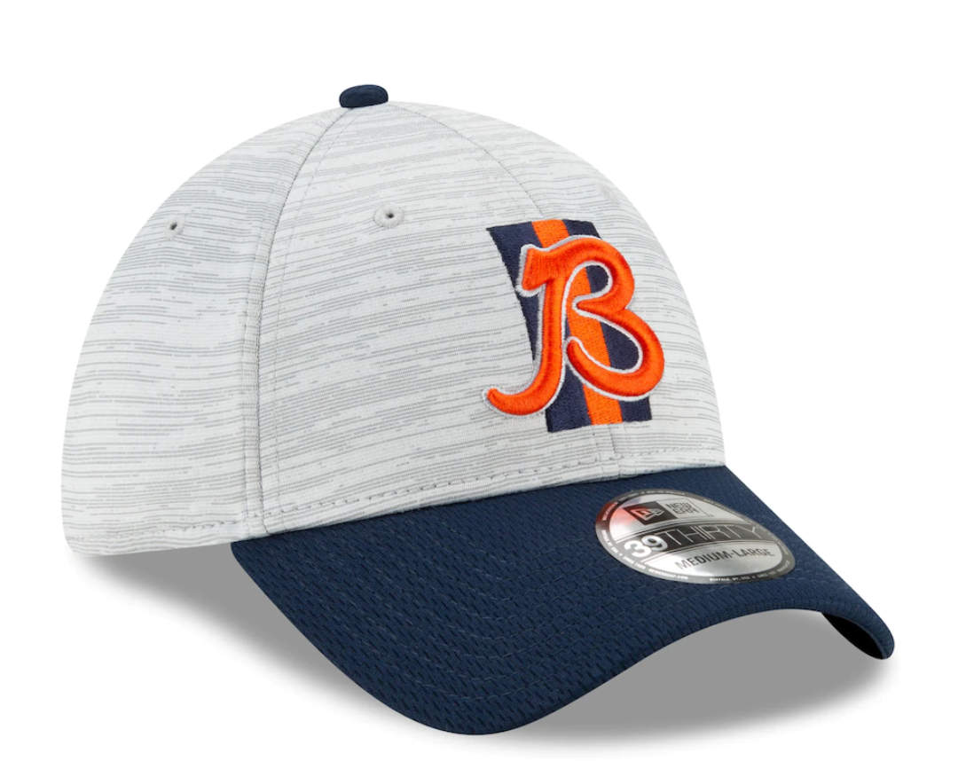 Chicago Bears "B" Logo 2021 Training Camp On Field Gray/Navy New Era 39THIRTY Flex Fit Hat