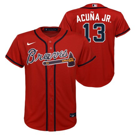 NIKE Youth Ronald Acuna Jr. Atlanta Braves Red Alternate Replica Jersey
