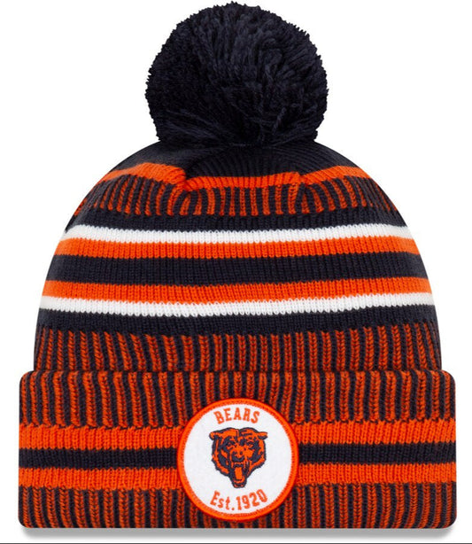 Men's New Era Navy/Orange Chicago Bears 2019 NFL Bear Head Logo Sideline Home Official Historic Logo Sport Knit Hat