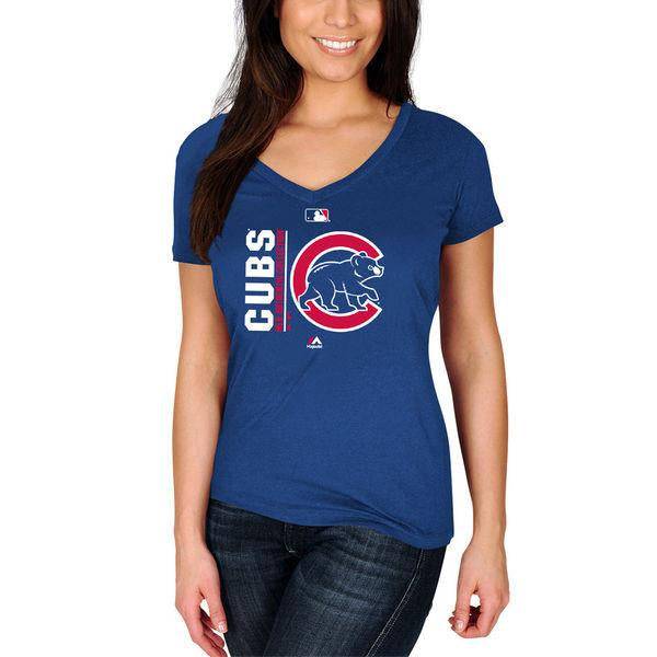 Women's Chicago Cubs Majestic Royal Authentic Collection Team Icon V-Neck T-Shirt