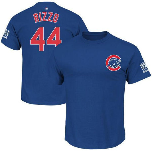 Men's Chicago Cubs Anthony Rizzo Majestic Royal 2016 World Series Champions Name & Number T-Shirt