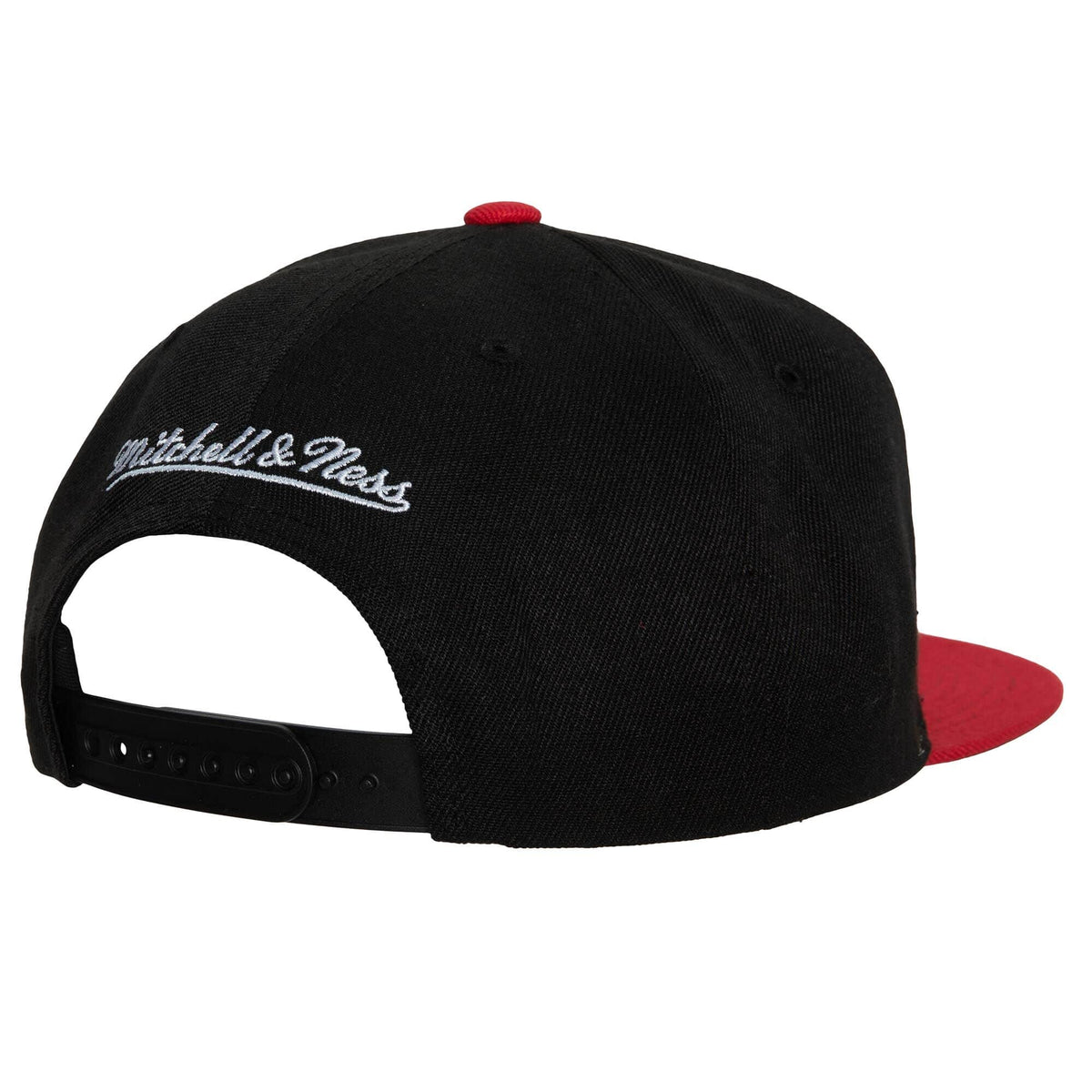 Men's Miami Heat Mitchell & Ness 2 Tone Black and Red Low Big Face Hardwood Classics Snapback Hat