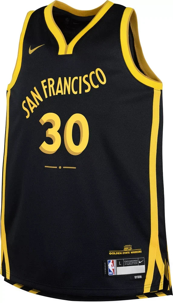 Youth Golden State Warriors Stephen Curry Nike 2023/24 City Edition Black Swingman Icon Jersey