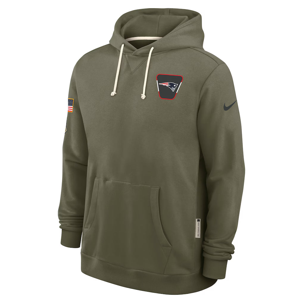 Men's New England Patriots Nike Olive Green 2025 Salute To Service Club Pullover Hoodie