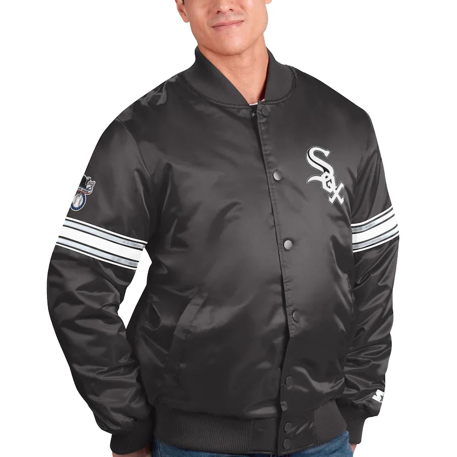 Men's Chicago White Sox Pick & Roll Starter Satin Jacket-Black