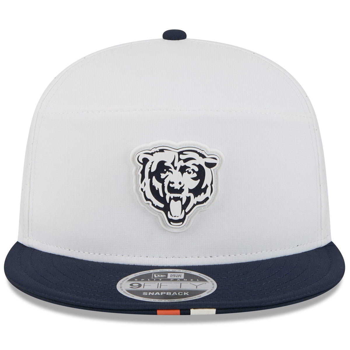 Men's Chicago Bears New Era White/Navy 2025 NFL Training Camp Split Panel 9FIFTY Snapback Hat