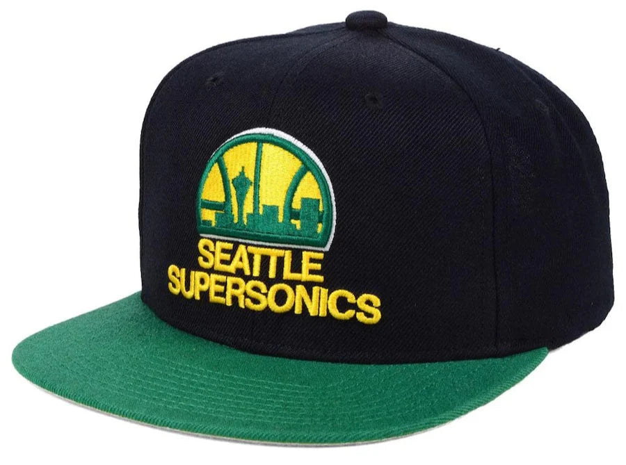 Men's Seattle Supersonics NBA Core Basic 2 Tone Black/Green HWC Mitchell & Ness Snapback Hat