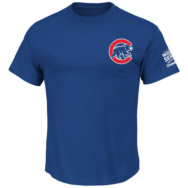 Mens Chicago Cubs Javier Baez Majestic Royal 2016 World Series Champions Name & Number T-Shirt