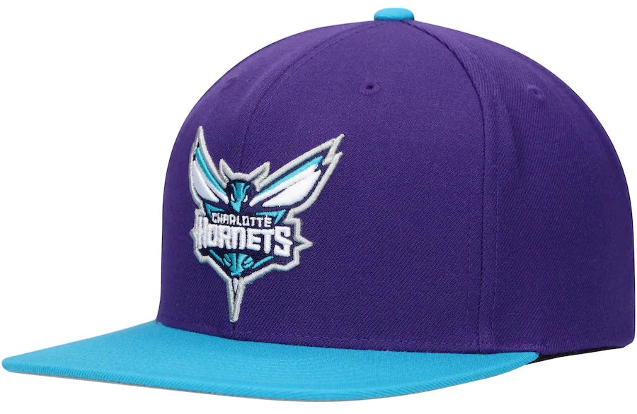 Mens NBA Charlotte Hornets 2 Tone Purple and Teal Mitchell And Ness Basic Core Snapback Hat