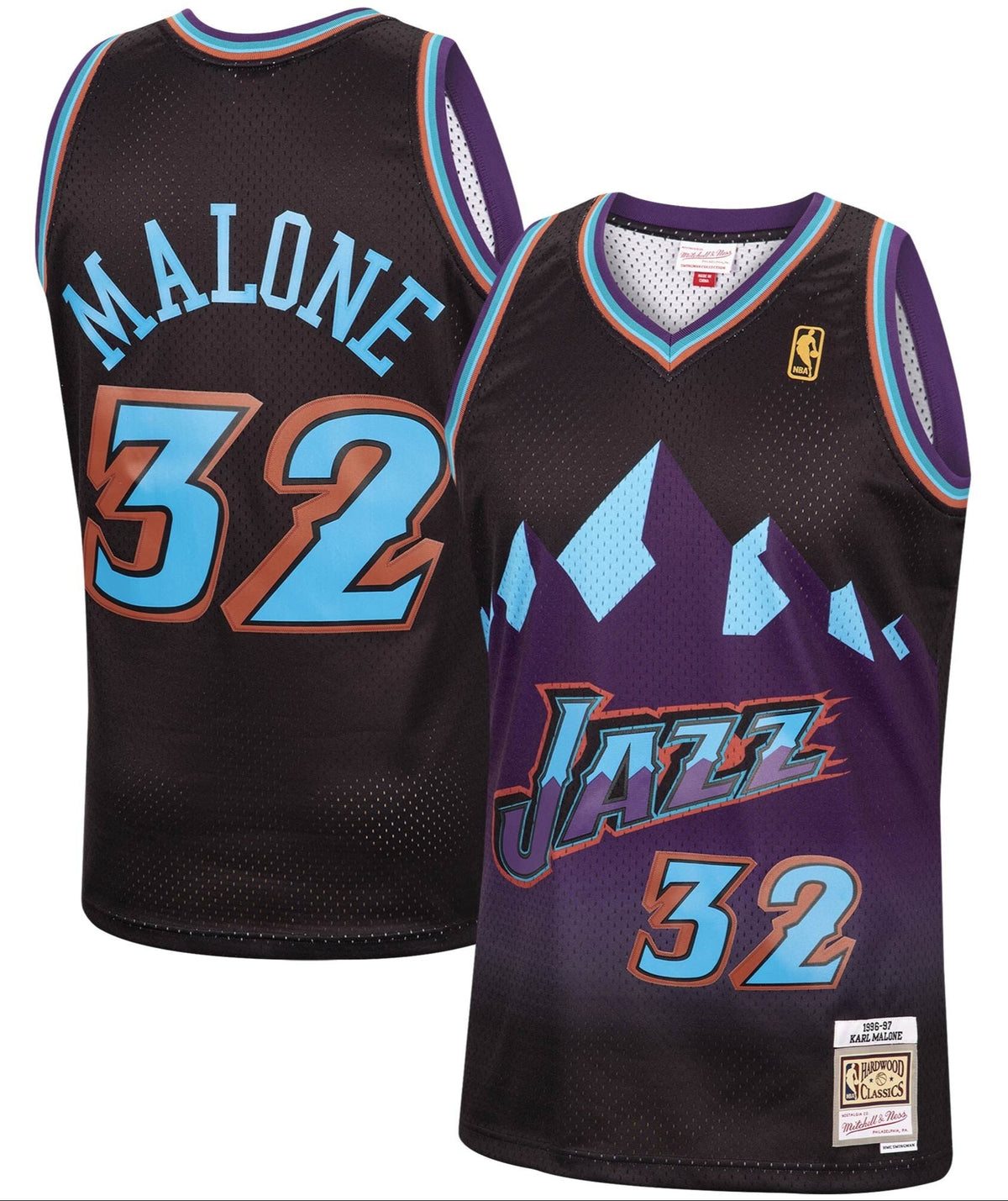 Men's Mitchell & Ness Karl Malone Black Utah Jazz 1996-97 Hardwood Classics Reload Swingman Jersey